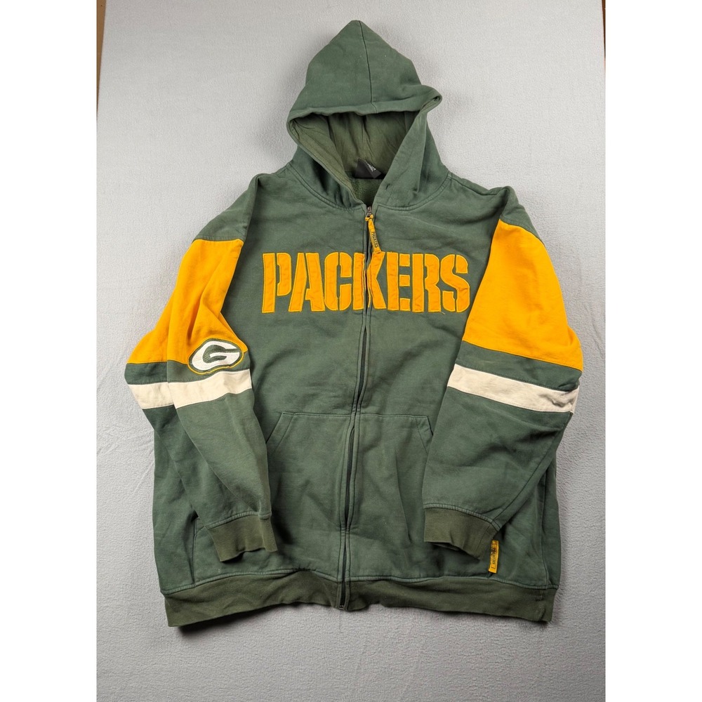 Vintage NFL Team Apparel Green Bay Packers Full Zip Hoodie Green Gold Mens XL